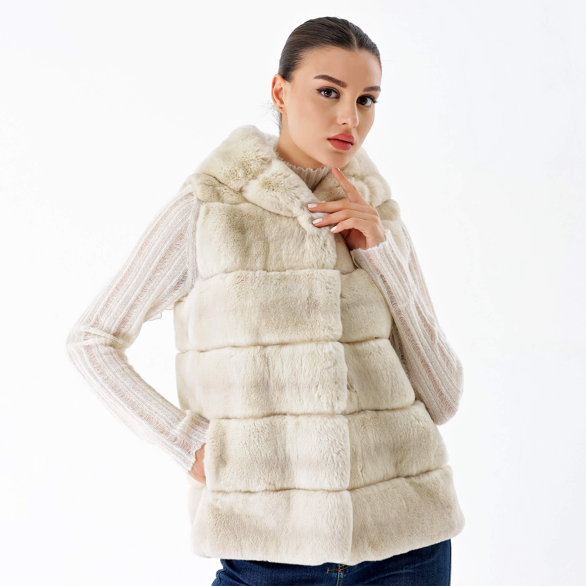 Yves Salomon - White Fur Hooded Vest